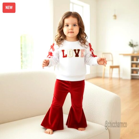 Toddler Girl Valentine's Day Outfit 2-Piece Set Cotton Blend - Picture 3 of 7